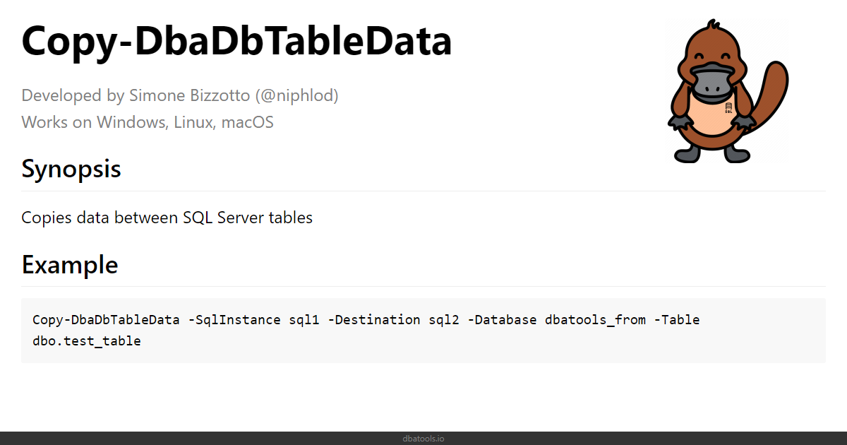 Dbatools Docs | Copy-DbaDbTableData